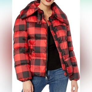 Kendall + Kylie Puffer Coat Bomber Jacket Black/Red Plaid Size M